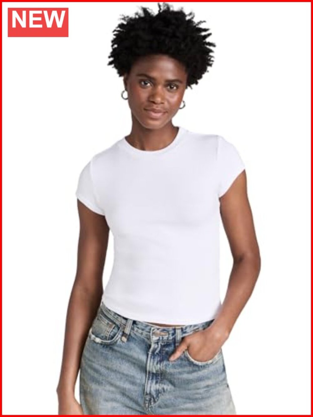 Ribbed Baby Tee Loose Fit Crewneck Short Sleeve T-Shirt